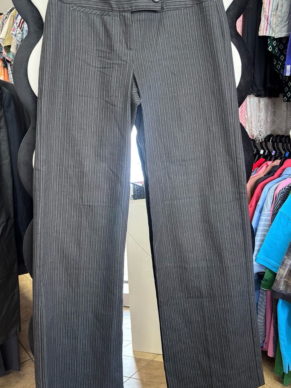 Sharagano Women's Wide Leg Pinstripe Pants in Charcoal Gray
